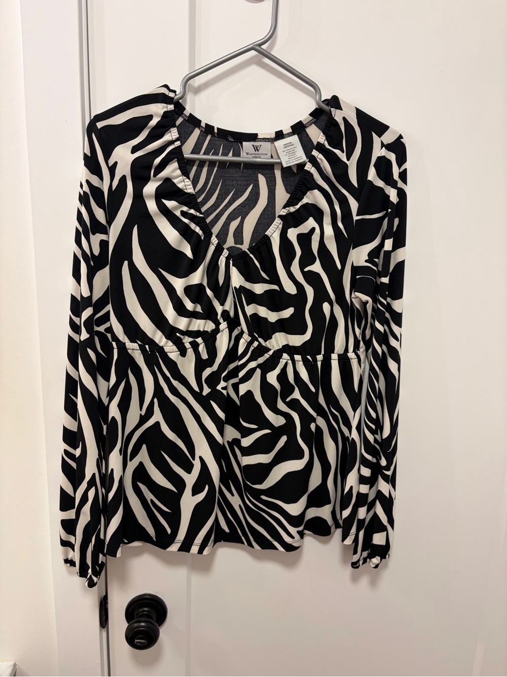 Worthington Black and White Zebra Print Peplum Blouse